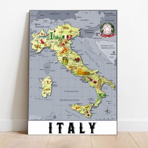Impressão de mapa da Itália Bandeira da Itália para impressão Mapa da Itália pôster de comida Decoração de parede com mapa moderno Presentes da Itália Arte de parede com mapa da Itália Presentes personalizados para impressão de mapa