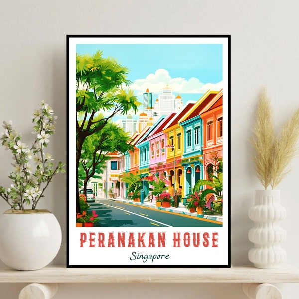 Peranakan shophouse digital print Peranakan Singapore travel poster Singapore Architecture Printable Singapore heritage Asia home decor art