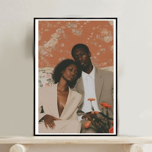 Vintage Black Liebe Wandkunst druckbares schwarzes Paar Poster Schwarzer Mann und Frau African American Romantische Hochzeitsgeschenke für sie Black Girl Art
