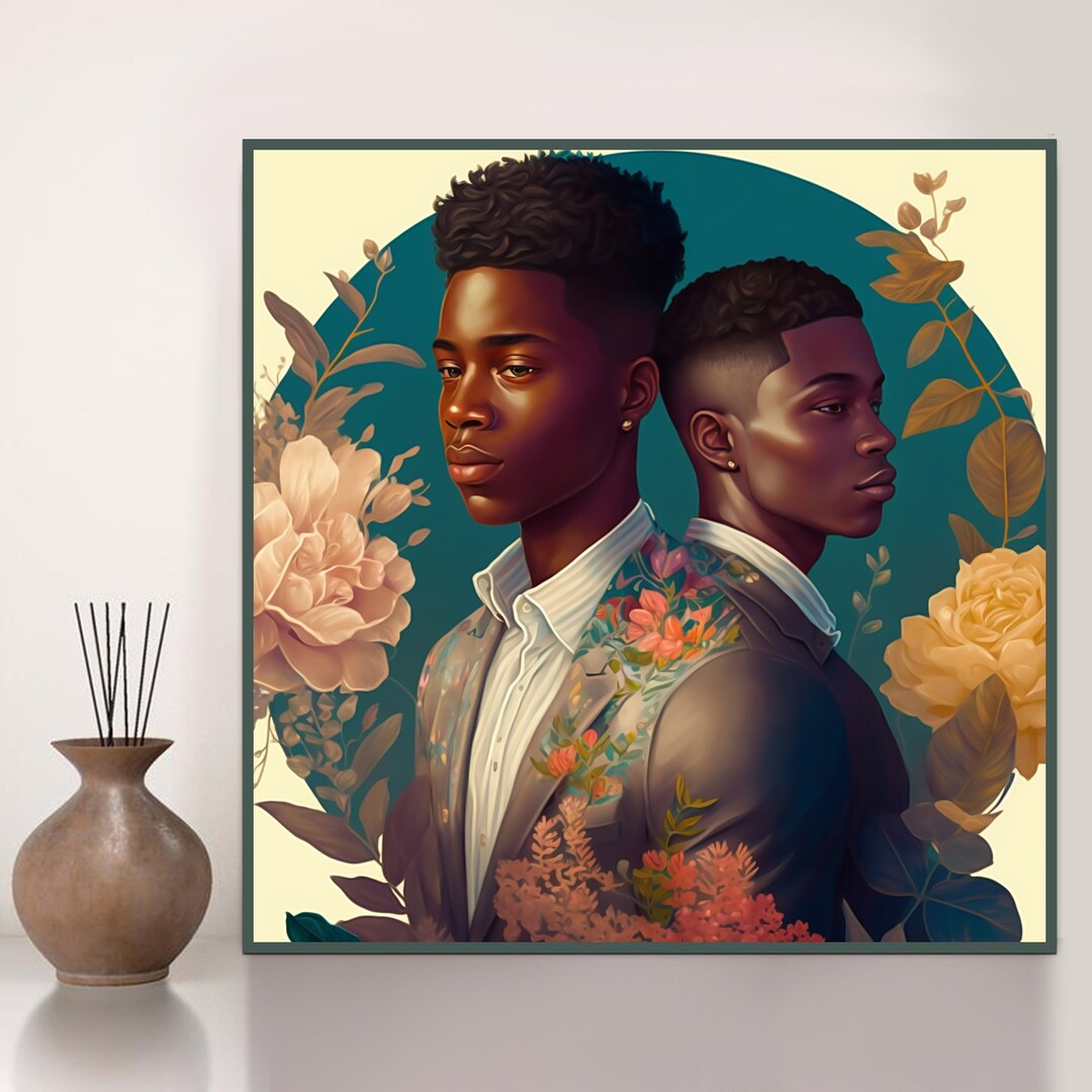 black-gay-valentines-card-printable-black-men-floral-painting-gay-greeting-card-black-queer-art