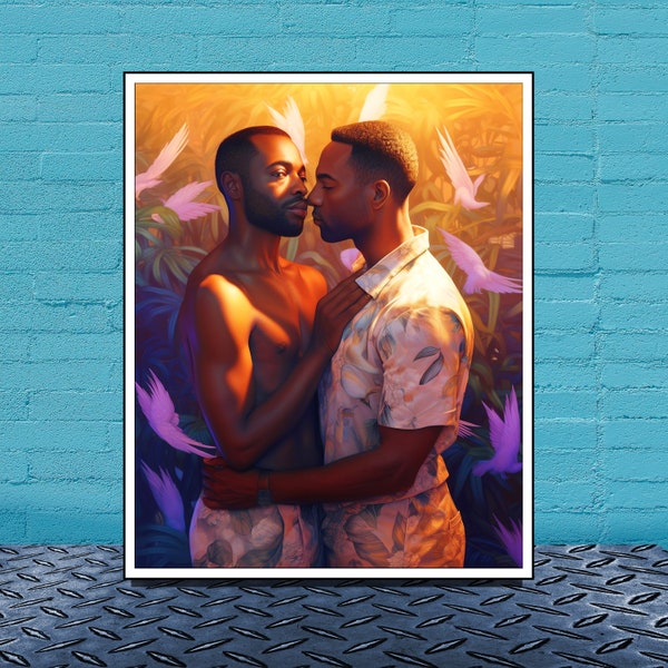 Black Gay Art Printable Queer Art Print Gifts for Gay Couple LGBTQ Gay Pride Gay boyfriend gift Black men Gay wall art Black gay poster LGBT