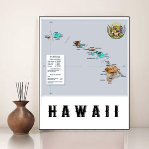 Carte d'Hawaï art imprimable Carte de l'état d'Hawaï, impression carte des Etats-Unis, nouvel appartement, cadeau d'Hawaï, décoration d'Hawaï, États des États-Unis, cartes d'art mural, cadeaux de carte personnalisée d'Hawaï