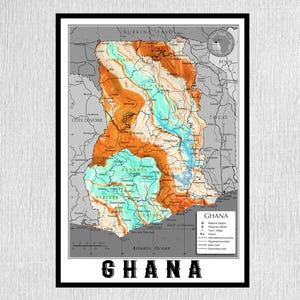 Ghana Karte digital druckbare Landkarte von Ghana Poster Ghana Karte Druck Westafrika Landkarte Ghana Geschenk Wohnkultur Afrika Wandkunst Ghana Topographie Accra