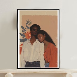 Black love wall art printable Vintage Black Couple Poster Black man & woman African American love print Romantic wedding gifts Anniversary