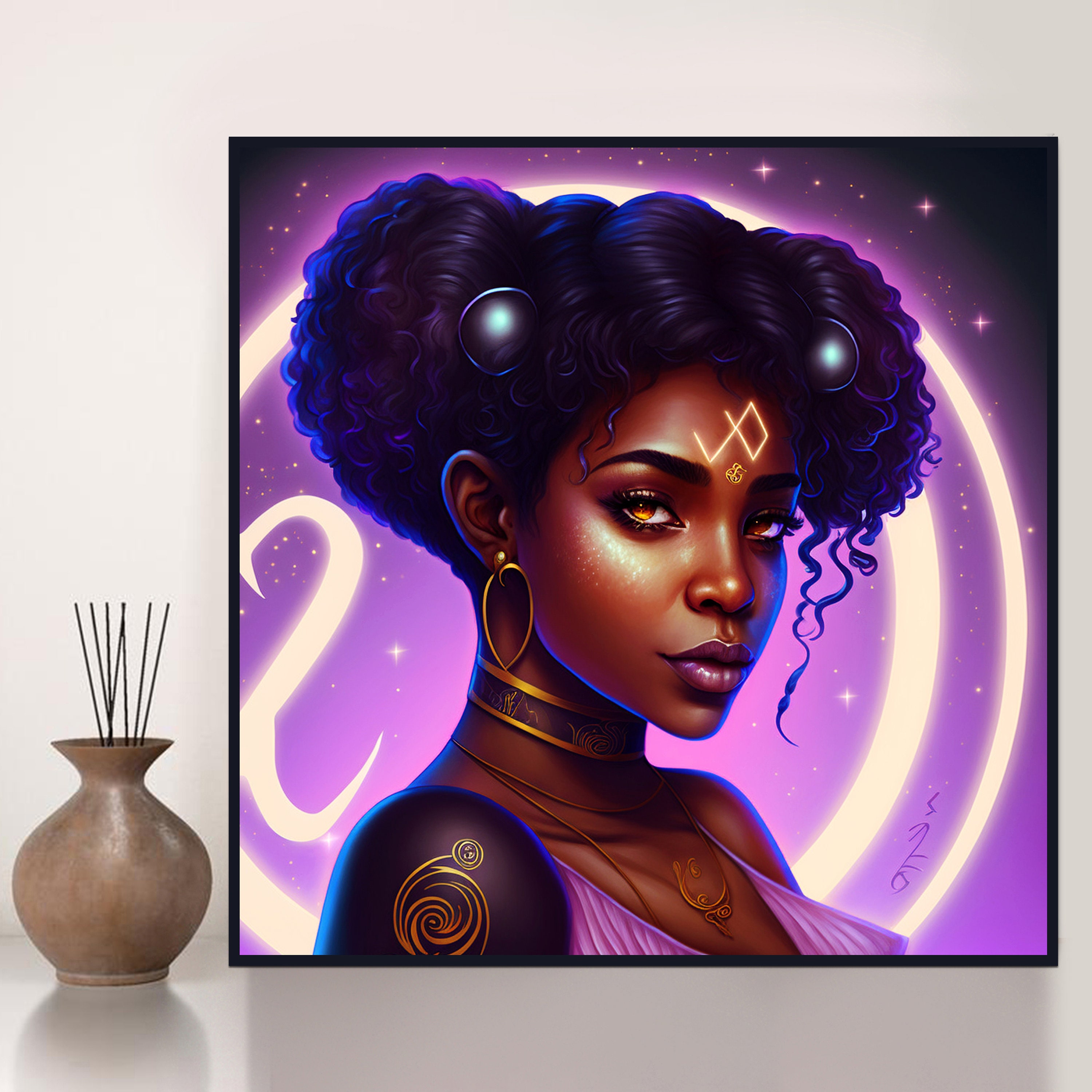Zodiac Capricorn Art Print Black Woman Printable Art Astrology Art ...