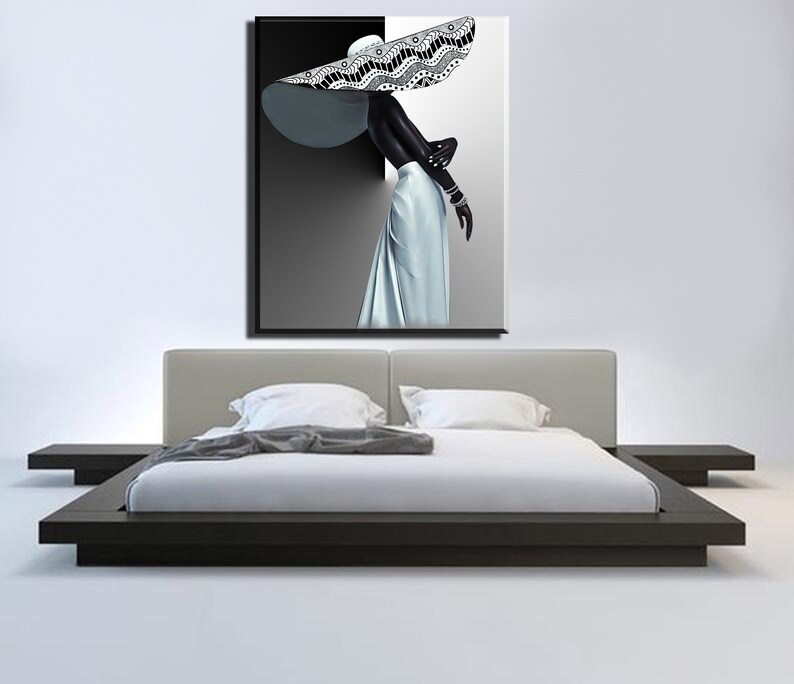 Black and White Art African Woman Canvas Print Afrocentric Black Woman