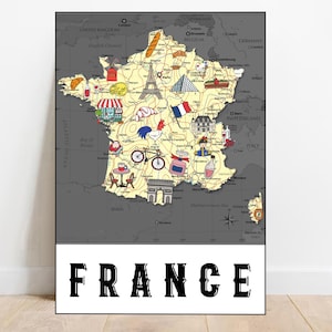 France illustrated map print France map poster Printable Map of France gifts Downloadable map French map Nursery prints kids map room decor
