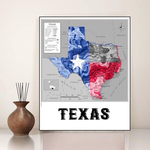 Impression de carte du Texas, carte de l'état du Texas, affiche sur toile, décoration murale de bureau de carte moderne des États-Unis, cadeau carte du Texas, cadeau carte des États-Unis, impression sur toile d'art mural du Texas