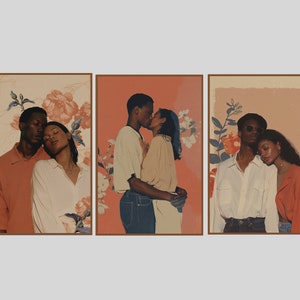Set of 3 Vintage Black love art printable Black Couple Poster African American Romantic wedding gifts for her Black man and woman love print