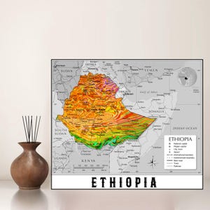 Äthiopien Landkarte digital Äthiopien Relief Relief Landkarte Äthiopien Wandbild Äthiopien Geschenk Wohnkultur Wandkunst Äthiopien