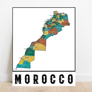 Impression de carte du Maroc à télécharger Carte topographique du Maroc imprimable, cadeau marocain, décoration d'Afrique, impression de carte moderne murale pour chambre d'enfant, décoration de chambre d'enfant