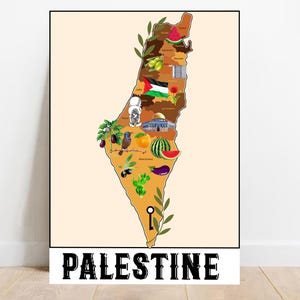 Palästina Karte Druck Geschenk für Ramadan Illustrierte Landkarte Palästina Wandbild palästinensische Karte Moderne Wandkarte Islamische Dekoration Kinderzimmer Poster