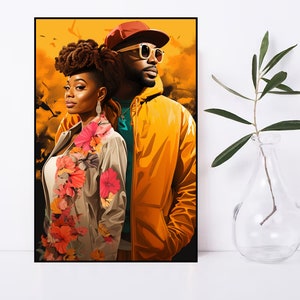 Colorful Black couple art Printable Valentines day gift Black love wall art Black man and woman couple wedding gift Black love poster decor