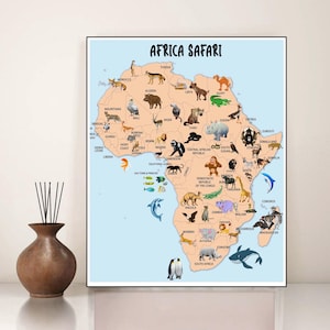 Wandbild Afrika Karte Safari, Wanddeko Karte Afrika, Wanddeko Karte Kinderzimmer, Wanddeko Karte Afrika, Kinderzimmer Dekor Afrika