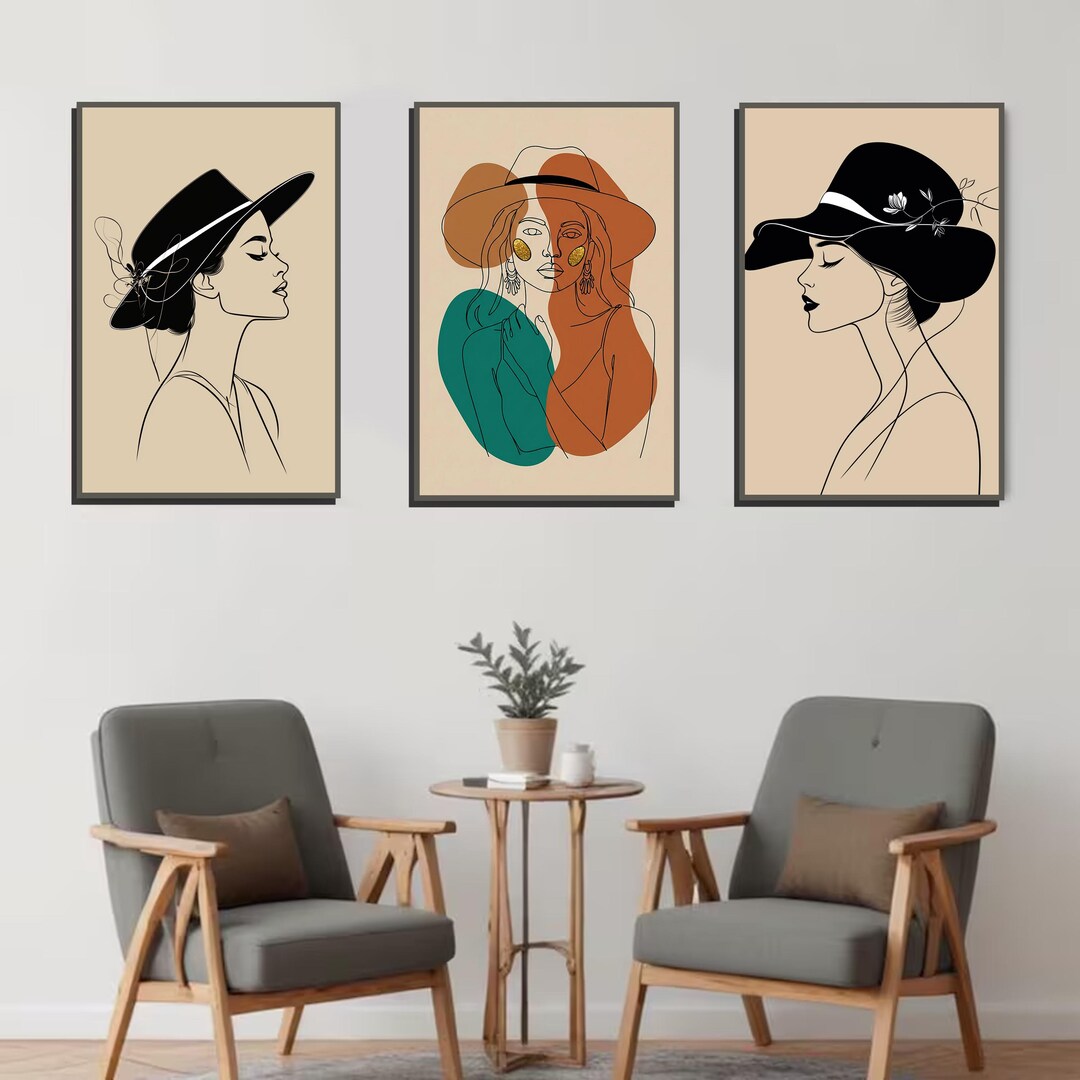 Minimalist Woman Face Line Art Printable Set of 3 Female Face Boho Home ...