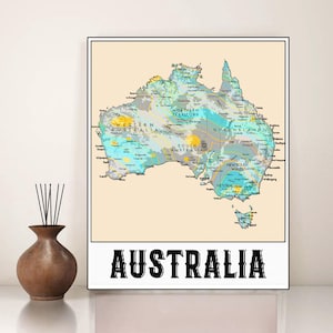 Impression de carte topographique de l'Australie Carte imprimable de l'Australie, impression murale, cadeaux australiens, décoration de chambre d'enfants, carte de chambre d'enfant, impression de carte d'art en classe