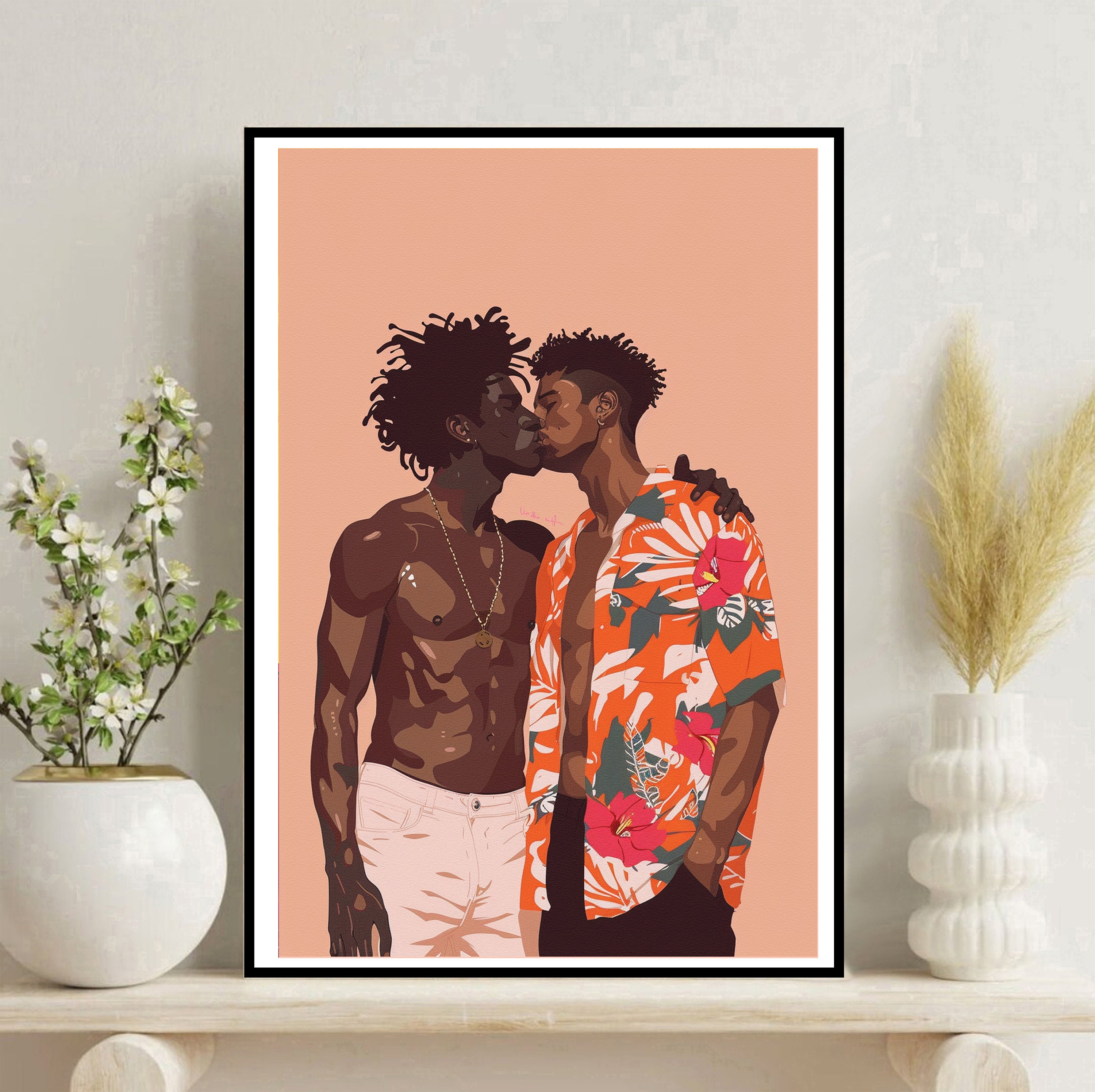 Black Gay men kissing Black Gay art Printable African American Gay black men wall art Gay couple art Black Queer art LGBT Gay Gifts for gay
