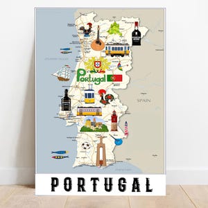 Illustrierte Landkarte von Portugal Druckbare Landkarte von Portugal Geschenk Moderne Wandkarte Illustration für Kinder