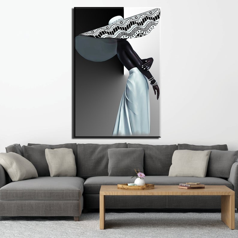 Black and White Art African Woman Canvas Print Afrocentric Black Woman