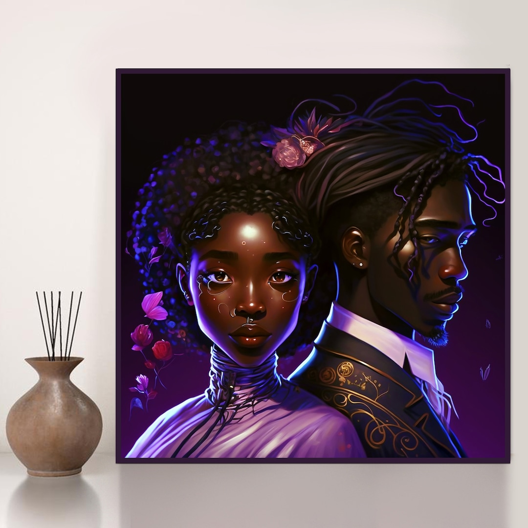 Black Couple Wall Art Black Anime Couple Printable Wall Art Etsy