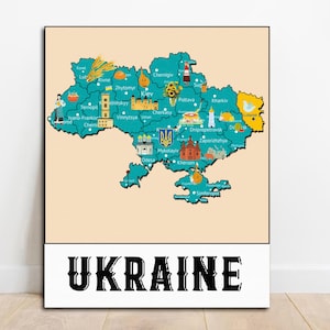 Mapa ilustrado da Ucrânia para impressão Mapa digital para impressão da Ucrânia Mapa de parede Decoração de quarto infantil Mapa da sala de aula da Ucrânia Impressão de berçário Presentes ucranianos