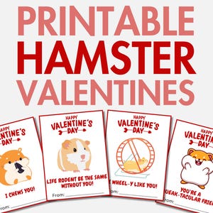 Ausdruckbare Hamster Valentinstage | Haustier-Hamster-Valentinstagskarten für Jungen & Mädchen | Klassenzimmer-Valentinsgrüße für Kinder | Valentinstagskarten für die Schule