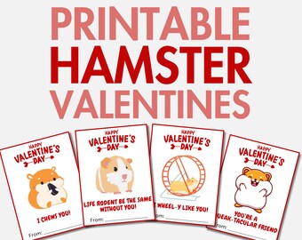 Ausdruckbare Hamster Valentinstage | Haustier-Hamster-Valentinstagskarten für Jungen & Mädchen | Klassenzimmer-Valentinsgrüße für Kinder | Valentinstagskarten für die Schule