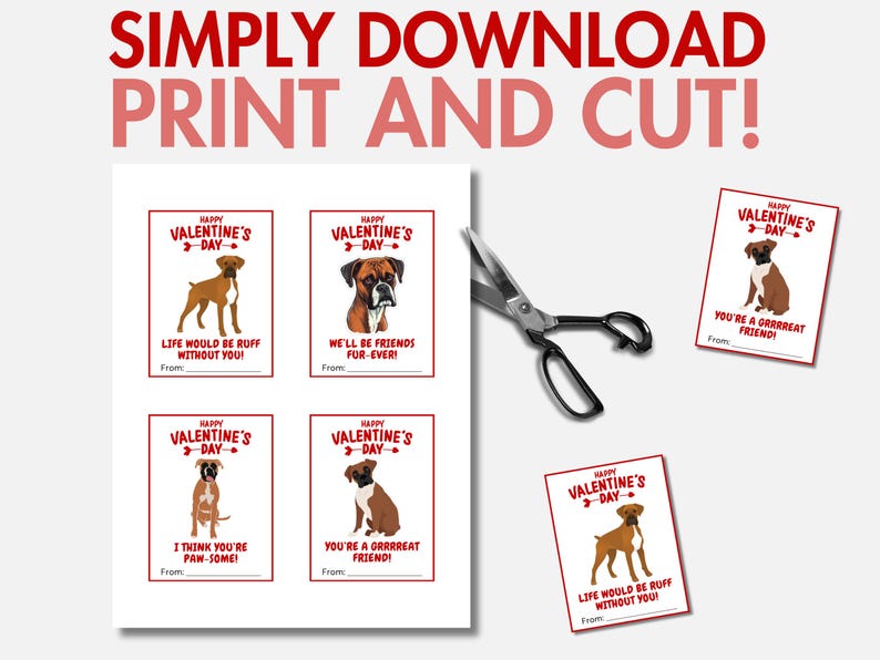 Its Ruff Without You Printable Boxer Valentines | Boxer Dog Valentine Cards for Boys & Girls ...