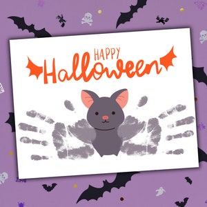Sztuka odcisku dłoni nietoperza na Halloween, drukowana sztuka na Halloween dla dzieci, maluchów lub niemowląt na pierwsze Halloween, pamiątkowa sztuka odcisku dłoni nietoperza, jesienna sztuka odcisku dłoni