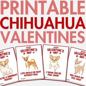 Druckbare Chihuahua Valentinstag | Chihuahua-Valentinstagskarten für Mädchen & Jungen | Hund Valentinstag | Valentinstag Valentinstag Karte für Kinder