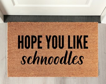 Schnoodle Doormat: "Hope You Like Schnoodles" | Coir Schnoodle Welcome Mat for Schnoodle Mom & Dad | Schnoodle Gifts | Schnoodle Door Mat