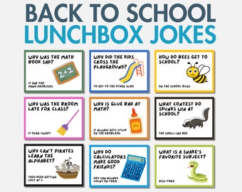 50+ Back to School Lunchbox Jokes for Kids, Funny Lunch Box Notes, Printable Lunchbox Cards, School Jokes, Kids Riddles & Puns PDF