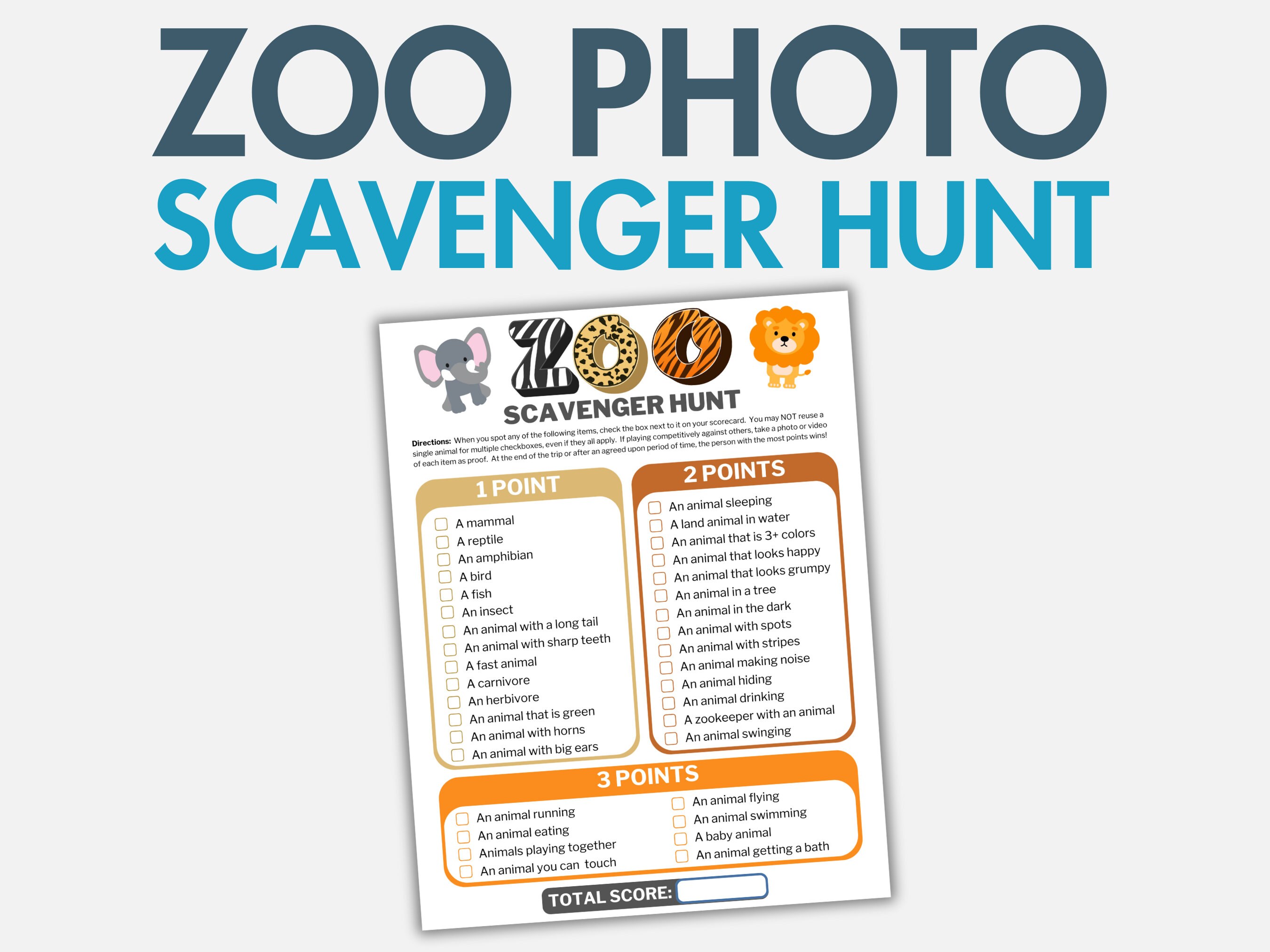 Zoo Scavenger Hunt Game for Kids, Animal Treasure Hunt Game, Perfect ...