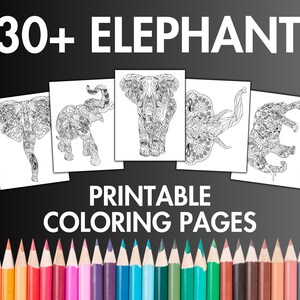 May include: A set of 30+ printable coloring pages featuring intricate line drawings of elephants. The pages are perfect for adults and children who enjoy coloring and relaxing.