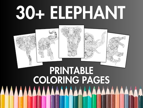 30+ Elephant Coloring Pages for Adults & Kids, Zen Mandala Inspired Elephant Coloring Sheets, Printable Zoo Coloring Book for Animal Lovers