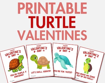 Druckbare Schildkröte Valentinstag | Schildkröte-Valentinstag-Karten | Schildkröte Valentines | Klassenzimmer-Valentinsgrüße für Kinder | Valentinstagskarten für die Schule