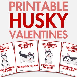 Imprimable Husky Saint-Valentin | Cartes de Saint-Valentin Husky sibérien pour enfants et adultes | Saint-Valentin chien | Carte pour la Saint-Valentin dans une salle de classe