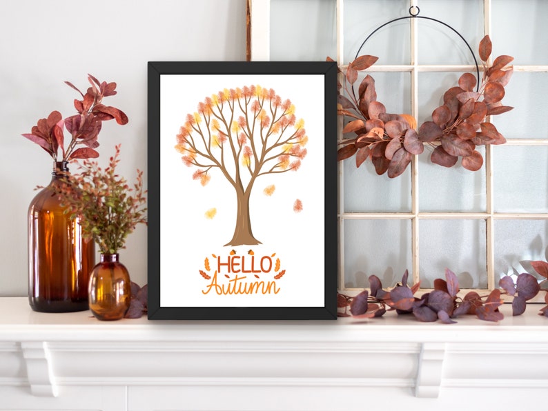 Autumn Tree Thumbprint Art Template, Fall Handprint Art, Printable Fall