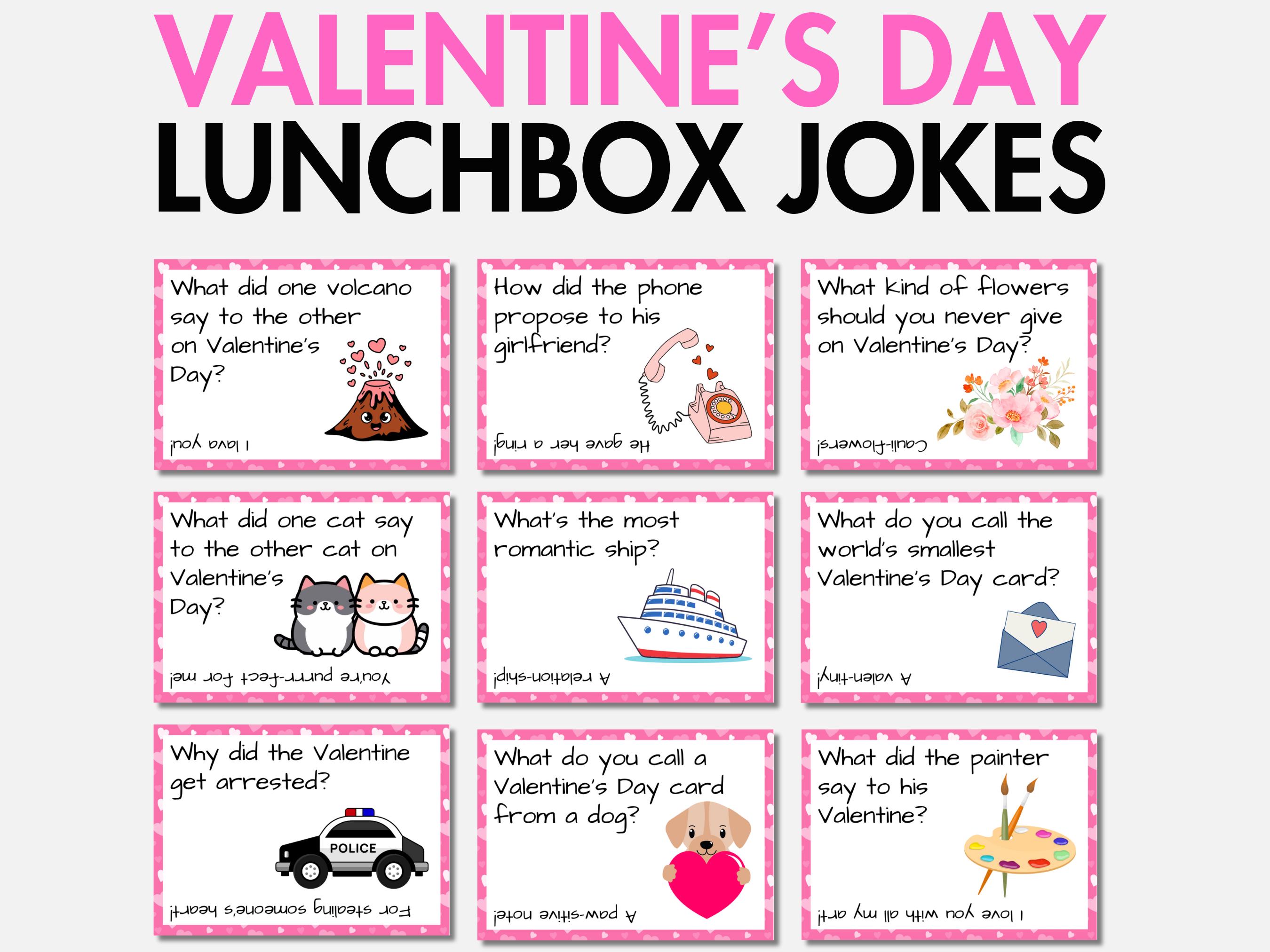 30+ Valentine’s Day Lunchbox Jokes for Kids, Printable Lunchbox Cards ...