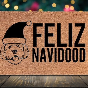 Doodle Christmas Doormat: Feliz Navidood Holiday Decor Welcome Door Mat / Xmas Gift Goldendoodle, Labradoodle, Bernedoodle, Sheepadoodle image 1