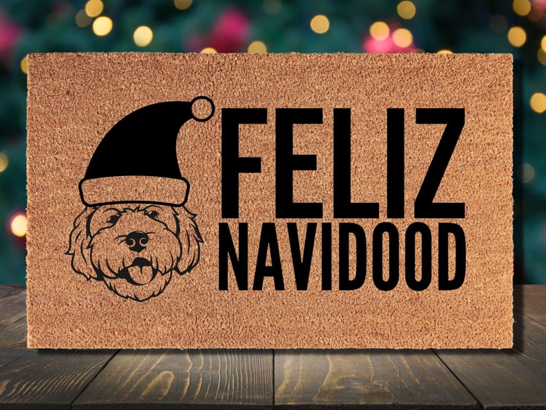 Doodle Christmas Doormat: Feliz Navidood Holiday Decor Welcome Door Mat / Xmas Gift Goldendoodle, Labradoodle, Bernedoodle, Sheepadoodle image 1