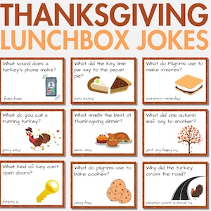 30+ Thanksgiving Lunchbox Jokes for Kids, Printable Autumn Lunchbox Cards, Fall Lunch Box Notes PDF, Thanksgiving Jokes, Riddles & Puns