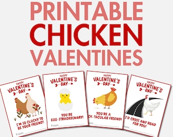 Printable Chicken Valentines | Chicken Valentine Cards | Farm Animal Valentines | Classroom Valentines for Kids | School Valentines Day Card