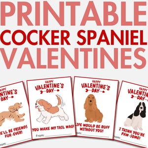 Druckbare Cocker Spaniel Valentinstage | Spaniel-Valentinstagkarten für Kinder und Erwachsene | Hund Valentinstag | Valentinstag Karte für Schulklassenzimmer