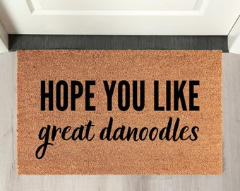 Great Danoodle Doormat: "Hope You Like Great Danoodles" | Coir Great Danoodle Welcome Mat | Great Danoodle Mom & Dad | Great Danoodle Gifts