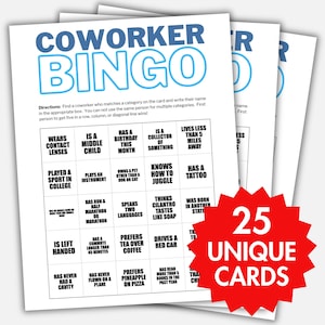Coworker Bingo Game Printable PDF | Workplace Get To Know You Game for Employee Team Building | Find Someone Who Office Bingo Icebreaker
