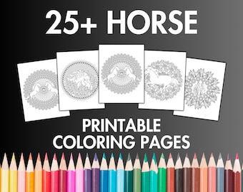 25+ Horse Coloring Pages for Adults & Kids, Zen Mandala Inspired Horse Coloring Sheets, Printable Pony Coloring Book for Animal Lovers