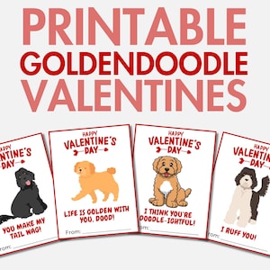 Imprimable Goldendoodle Saint-Valentin | Cartes de Saint-Valentin Goldendoodle pour enfants et adultes | Doodle chien Saint-Valentin | Carte Labradoodle Saint-Valentin