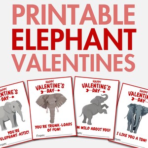Imprimable Saint Valentin éléphant | Cartes de Saint-Valentin éléphant | Saint-Valentin en classe pour les enfants | Saint-Valentin au zoo | Cartes scolaires pour la Saint-Valentin