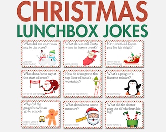 50+ Christmas Lunchbox Jokes for Kids, Printable Holiday Lunchbox Cards, Winter Lunch Box Notes, Xmas Riddles & Puns, Christmas Jokes PDF